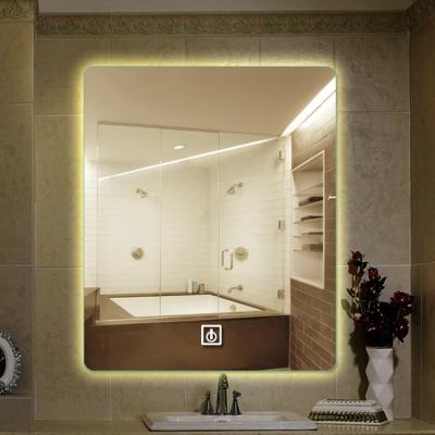 China Hot Sale Frameless Vanity Mirror Anti Fog Touch Screen Illuminated Makeup Mirror With Clock for sale