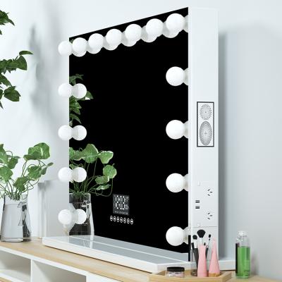 China LED Lighted Lit Karaoke Hollywood Style Customized Cosmetic Vanity Mirror Use With Audio Speaker for sale