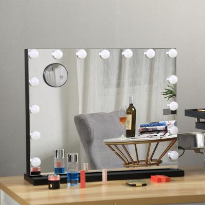 China Customized Lighted Hollywood Style 15 LED Light Bulbs Frameless Office Wall Mounted Bathroom Dressing Dimmable Makeup Vanity Mirror for sale