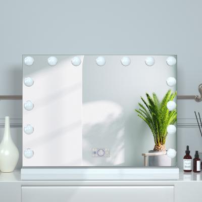 China Frameless Lighted 14 17 LED Lighted Vanity Hollywood Makeup Mirror With LCD Touch Screen BT Wireless Speaker for sale