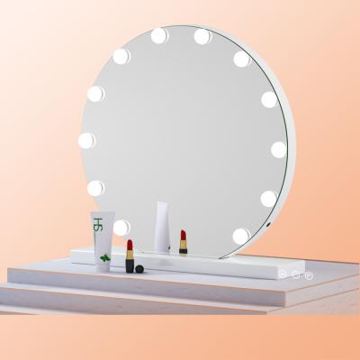 China Hollywood LED Lit Lit Makeup Light Professional Glass Freestanding Vanity Mirror for sale