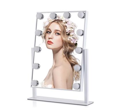 China Wholesale Lighted 360 Degree Rotation Led Hollywood Vanity Make Up Mirror With 12 Led Bulbs for sale