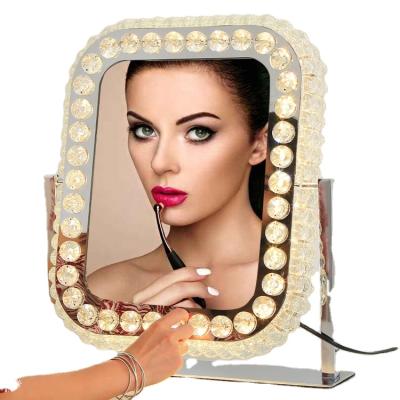 China Luxury Square Shape Cosmetic Vanity Mirror Hollywood Lighted Standing Mirror for sale