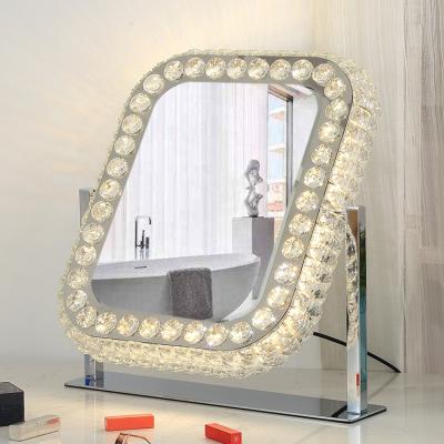 China Luxury Square Shape Lighted Cosmetic Vanity Mirror Hollywood Style Standing Mirror for sale