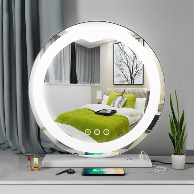 China Lighted USB Charger Standing Frameless LED Round Strip Makeup Mirror for sale