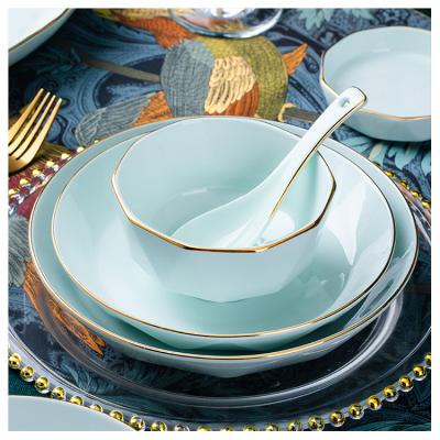 China Household Ceramic Nordic Style Jingdezhen Dinnerware Set Gold Stocked Single Bowl for sale