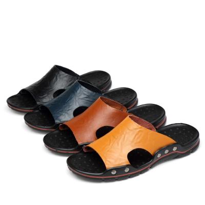 China Fashion Trend Large Size Men's Slippers Summer Beach Slippers Leather Men's Large Size Leather Slippers New for sale