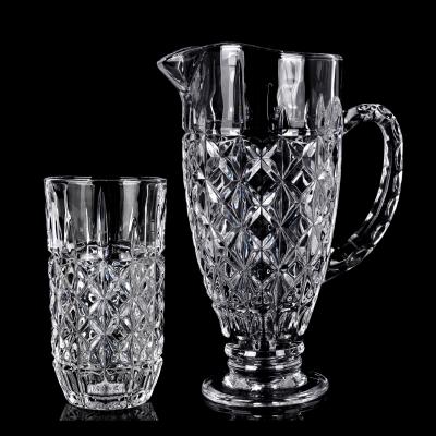 China Middle East Sale 7PCS Glass Water Pitcher Stocked Hot Water Jug Set Drinking Glassware With 6 Glasses for sale