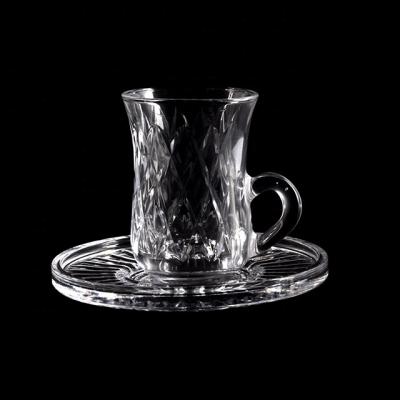 China Viable Handle Clear Classic Glass Cup Tea Cup And Saucer Set For Drinking Glass Tea Cups for sale