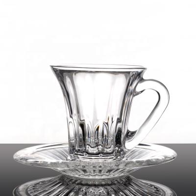 China Viable Clean Lead Free 6pcs 110ml Glassare Factory Crystal Glass Tea Coffee Cup and Saucer Set for sale