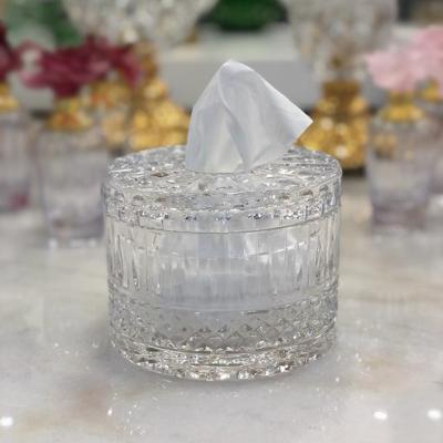 China Minimalist Clean Cheap Luxury Paper Crystal Glass Tissue Box Macrame Factory Wet Home Glass Decorations for sale