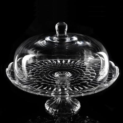 China Factory Wholesale Elegant Wedding Cake Tableware Clear Stocked Glass Dish With Dome for sale