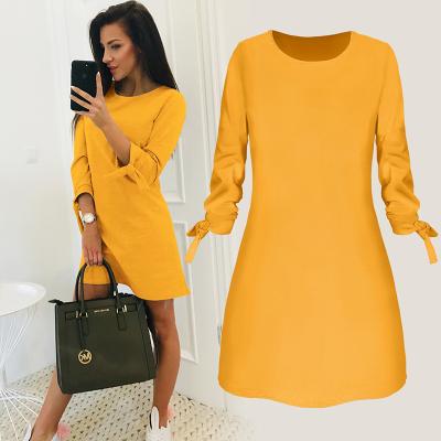 China Hot Sale Plus Size Plus Size Spring Dresses Solid Color Casual Autumn O-Neck Long Sleeve Dress for sale