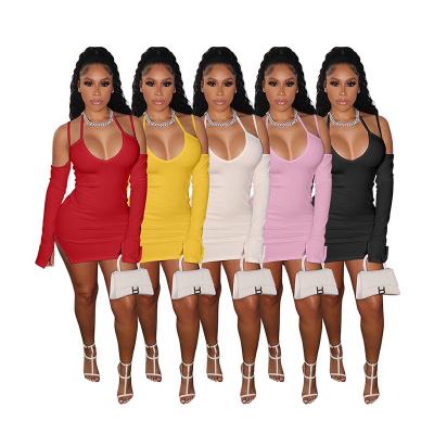 China 2022 New Fashion Solid Color Washable Washable Stitching Casual Elegant Sexy Long Sleeve Bodycon Shorts Dress Women Dress for sale