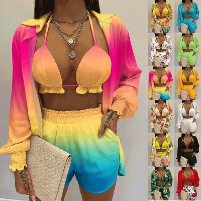 China 3 Piece Set Women 2022 Breathable Spring Summer New Clothes Stretchy Short Pants Three Pieces Set Women Outfits for sale