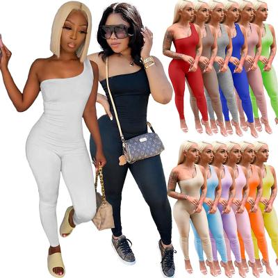 China Hot Selling Anti-Wrinkle Sexy Women Spandex Sleeveless Night Club Wear Ladies One Shoulder Bodycon Rompers One Piece Jumpsuits for sale