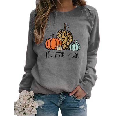 China Regular Regular Women Plus Size Halloween Costume Pumpkin Printing Long Sleeve Round Neck T-Shirt for sale