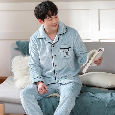 China Plus Size Plus Size 3XL Gray Nightwear Long Sleeve Winter Plus Size Thicken Warm Flannel Pajamas Sets Male Soft Long Pants Sleepwear Men Pajamas Sets for sale