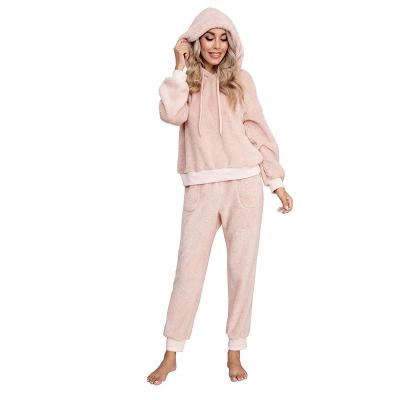 China Autumn Winter Breathable Double-Sided Plush Drawstring Hooded Hoodie 2 Piece Pajamas Set Cozy Two-Piece Set Loungewear for sale