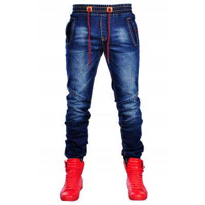 China Hot Selling Viable Mujer Jeans Motorcycle Drawstring Lean Skinny Jogging Blue Jeans for sale