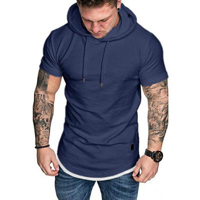 China Breathable Breathable Hoodies Shirt Men Short Sleeve Workout Slim Fit Leisure Hooded T-Shirt for sale