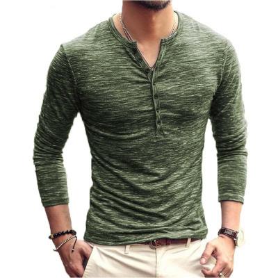 China Autumn And Winter Breathable Button Long Sleeve T-shirt Men's V-Neck T-Shirts for sale