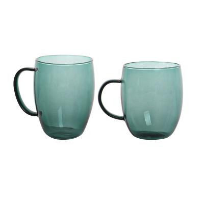 China Telsen Disposable High Temperature Resistant Single Wall Glass Cup Green Glass Coffee Mugs With Handle for sale