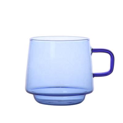 China Borosilicate Glass Disposable Colored Telsen Insulated Solid Single Wall Glass Cup With Handle for sale