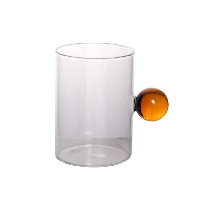 China Wholesale Sustainable Clear Colored Single Wall Telsen Ball Handle Borosilicate Glass Mug for sale