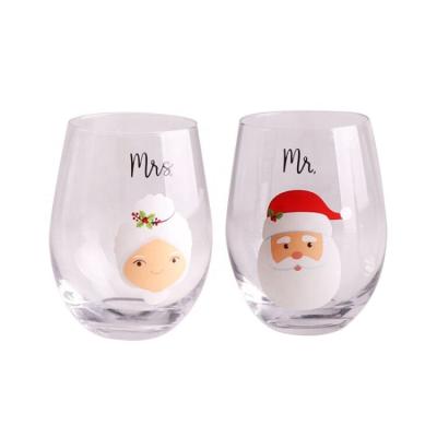 China New Classic/Postmodern Set of 2 Wholesale Handmade Wedding Printed Stemless Glasses 500ml Christmas Gift Red Wine for sale