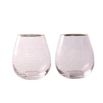 China New Classic/Postmodern Telsen Gold Rim Stemless Wine Glasses Tumbler Water Tea Milk Glass Cups for sale