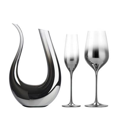 China European Cystal Gray American U Shaped Red Wine Decanter Crystal Electroplating Silver Gradient Glass Set for sale