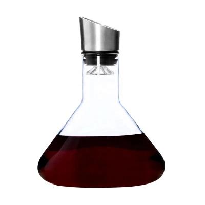 China Cystal 1500ml high borosilicate European style wine decanter crystal glass with stainless steel strainer for sale