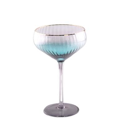 China Custom Food Grade Safe Items Party Spray Blue Color Gold Rim Long Stem Red Wine Glasses Set On Sale for sale