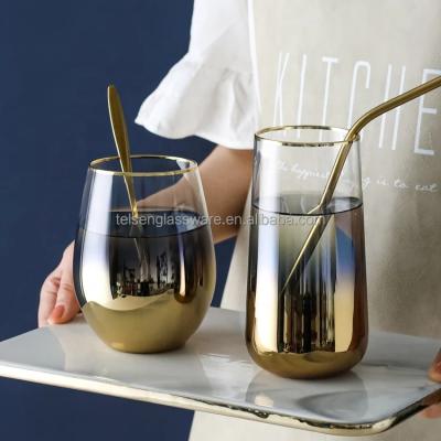 China European Creative Luxury Rim Tea Cup Golden Blue Plating Cup Crystal Glass Cups Coffee Milk Gold Telsen Food Grade Safe Items for sale