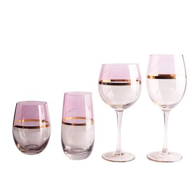 China Factory new elegant gold rim rose color glassware set wholesale premium quality classical/postmodern blown mouth for sale