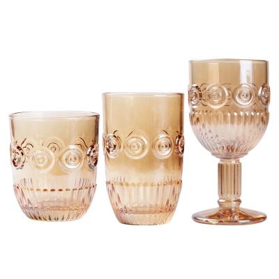 China Lead Free Eco-Friendly Customize Best Quality Amber Mermaid Pressed Glassware Set Red Wine Glasses Set Wedding Wine Glass Set for sale