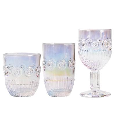 China Wholesale Idyllic Drinking Glasses Eco-friendly Never Fading Cup Unique Colored Goblet Pressed Wine Glass for sale