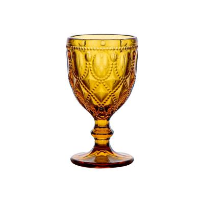 China Food Grade Telsen Safe Items Solid Color Vintage Crown Goblet Pressed Red Wine Glass Embossed Colored Wine Glass Tumbler for sale