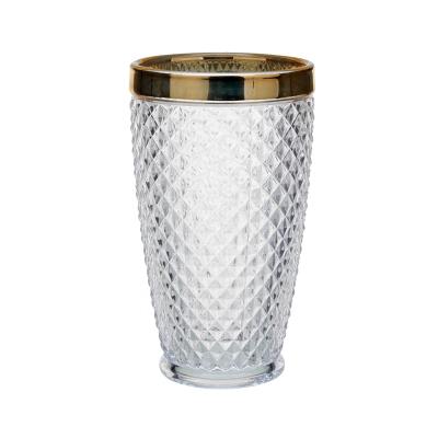 China Factory Wholesale Machine Pressed Clear Diamonds Gold and Silver Rim Drinking Glasses Cup Pressed Wine Glass Set for sale