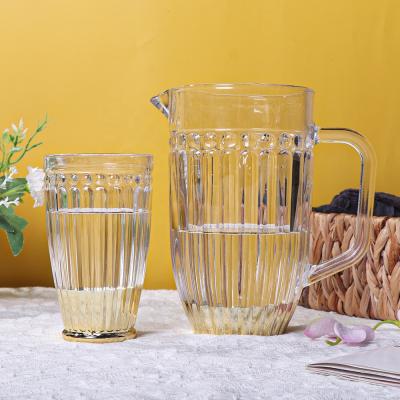 China Food Grade Manufacturers Telsen Vintage Roman Column Pressed Glass Goblet Gold Rim Pressed Drinking Glass Cup Custom Set for sale