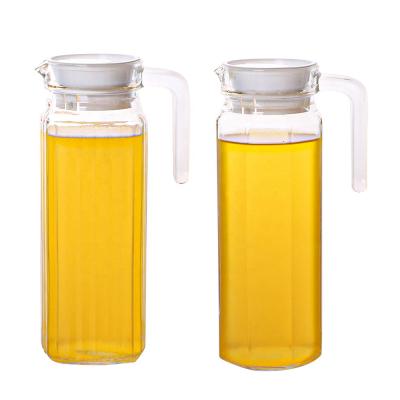 China Factory viable wholesale cheap pressed glass jug with handle glass jug with plastic lid for sale