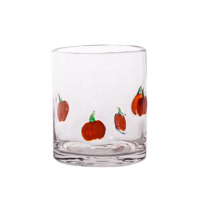 China Telsen Halloween Lead Free Juice Drinking Glass Tumbler Pumpkin Bat Squeezed Drinking Glass Mug for sale