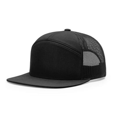 China 7-Panel Hat Custom 7 panel Flat Brim Trucker Mesh Hats Cotton Baseball Cap Hat for sale