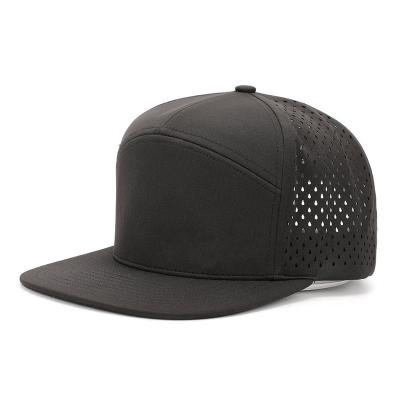 China 7-Panel Hat 7 Panel Flat Bill Breathable Laser hole sport hat Perforated Laser Cutting Hole Snapback Cap Hat for sale