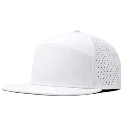 China 6-Panel Hat Custom High Quality 6 Panel Hip Hop Meilin Style Flat Bill Laser Cut Perforated Hole Snapback Hat Cap for sale