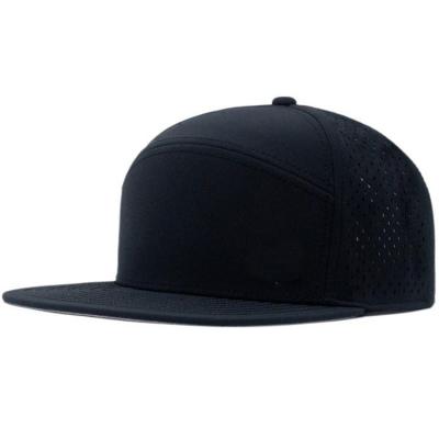 China 6-Panel Hat Custom 6 Panel Snapbacks Hat With Laser cut Hole Flat Brim Cap Structured Meilin Style for sale