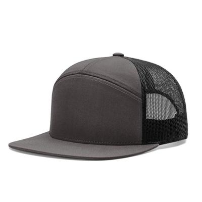 China 7-Panel Hat Wholesale 7 panel Mesh trucker cap Arch Flat Bill Snapback Trucker Hat Baseball Cap for sale