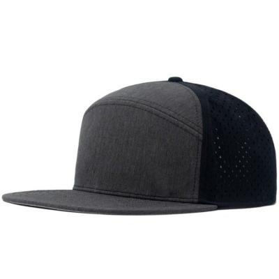 China 6-Panel Hat Custom logo embroidered 6 panel flat brim snapback cap laser cutting hole perforated hats for sale