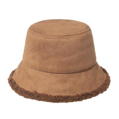 China Fashion Autumn Winter Outdoor Faux Lambswool Bucket Hat Fur Fisherman Suede Plush Hats for sale